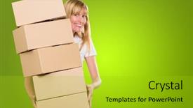  Presentation with boxing woman and a tawny - Beautiful presentation featuring safety carton - woman holding a pile backdrop and a gold colored foreground