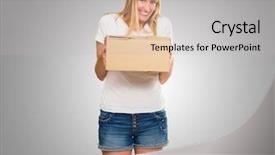  Presentation with cardboard - Audience pleasing theme consisting of safety carton - woman holding cardboard box backdrop and a light gray colored foreground