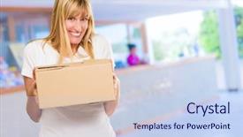  Presentation with boxing woman and a tawny - Presentation having safety carton - woman holding cardboard box background and a sky blue colored foreground