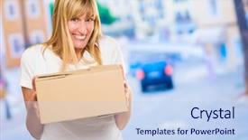  Presentation with cardboard - Cool new slides with safety carton - woman holding cardboard box backdrop and a light blue colored foreground
