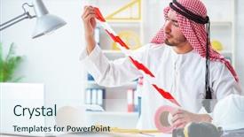  Presentation with cooperative cooperation at new project - Beautiful theme featuring safety caution tape - arab engineer working on new backdrop and a  colored foreground