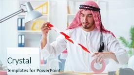  Presentation with cooperative cooperation at new project - Slide deck featuring safety caution tape - arab engineer working on new background and a  colored foreground