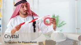  Presentation with cooperative cooperation at new project - Cool new PPT theme with safety caution tape - arab engineer working on new backdrop and a mint green colored foreground