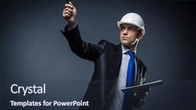  Presentation with man in suit and tie - Cool new presentation theme with safety concept - man in suit and helmet backdrop and a  colored foreground