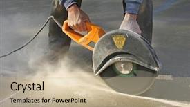  Presentation with cutting concrete - Theme featuring safety danger - man cutting control groove background and a mint green colored foreground