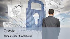  Presentation with safety data - Slide deck enhanced with safety data - composite image of young businessman background and a light blue colored foreground