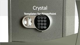  Presentation with accounting financial bank banking account - Colorful slide set enhanced with safety deposit box - closed bank safe isolated backdrop and a gray colored foreground