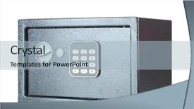  Presentation with safe electric - PPT theme with safety deposit box - safe isolated on white background and a light blue colored foreground
