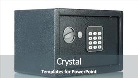  Presentation with safe space - Colorful slide set enhanced with safety deposit box - safe isolated on white backdrop and a gray colored foreground