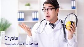  Presentation with industry safety - PPT theme consisting of safety doctor advising about noise background and a  colored foreground