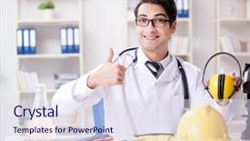  Presentation with occupatinal health and safety - Audience pleasing presentation theme consisting of safety doctor advising about noise backdrop and a  colored foreground