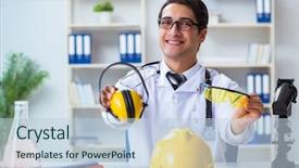  Presentation with patient safety - PPT layouts enhanced with safety doctor advising about noise background and a  colored foreground