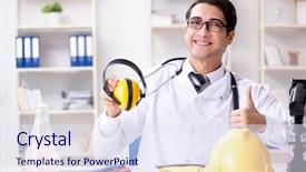  Presentation with patient safety - Presentation design consisting of safety doctor advising about noise background and a  colored foreground