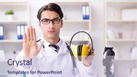  Presentation with noise - Theme having safety doctor advising about noise background and a sky blue colored foreground