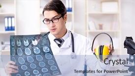  Presentation with construction occupational safety and health - PPT layouts with safety doctor advising about noise background and a  colored foreground