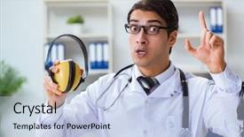  Presentation with patient safety - PPT theme featuring safety doctor advising about noise background and a  colored foreground