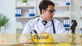  Presentation with occupational health and safety - Presentation theme with safety doctor advising about noise background and a  colored foreground