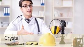  Presentation with patient safety - Presentation theme having safety doctor advising about noise background and a  colored foreground