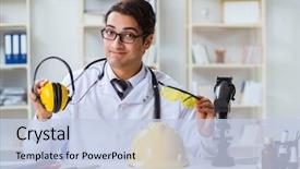  Presentation with noise - PPT theme having safety doctor advising about noise background and a light blue colored foreground