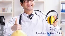  Presentation with noise - Colorful presentation theme enhanced with safety-doctor-advising-about-noise backdrop and a sky blue colored foreground