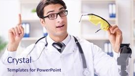  Presentation with personal protective equipment safety glasses - Presentation theme featuring safety doctor advising about wearing background and a sky blue colored foreground