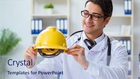  Presentation with safety - Cool new PPT layouts with safety doctor advising about wearing backdrop and a light blue colored foreground