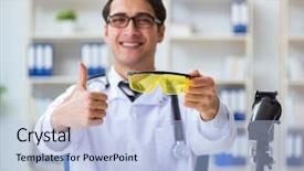  Presentation with safety - Audience pleasing presentation theme consisting of safety doctor advising about wearing backdrop and a light blue colored foreground