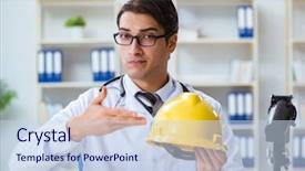  Presentation with safety - Audience pleasing presentation theme consisting of safety doctor advising about wearing backdrop and a sky blue colored foreground