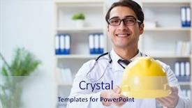  Presentation with occupational health and safety in mines - Beautiful PPT theme featuring safety doctor advising about wearing backdrop and a sky blue colored foreground