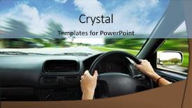  Presentation with asphalt road - Cool new PPT layouts with safety driving - hands on steering wheel backdrop and a light blue colored foreground
