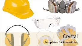  Presentation with safety - Theme having safety equipment isolated on white background and a lemonade colored foreground