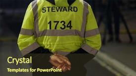  Presentation with security at a mass event - Slides with safety events - steward works at an event background and a tawny brown colored foreground