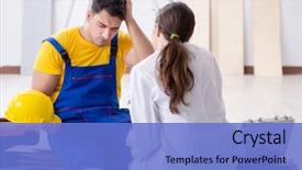  Presentation with helping - Slide deck featuring safety first - doctor helping injured worker background and a teal colored foreground