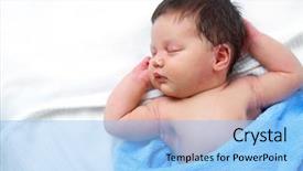  Presentation with sleeping baby - PPT theme consisting of safety first - portrait of adorable sleeping baby background and a light blue colored foreground
