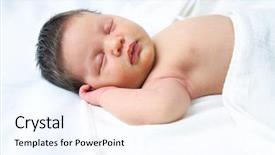  Presentation with sleeping baby - PPT theme featuring safety first - portrait of adorable sleeping baby background and a sky blue colored foreground