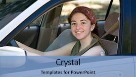  Presentation with driver - Slides consisting of safety first - pretty teen driver smiling behind background and a light blue colored foreground