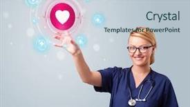  Presentation with nurse - PPT theme enhanced with safety first - young nurse standing and pressing background and a lemonade colored foreground