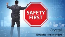  Presentation with safety first - Presentation theme enhanced with safety-first-concept-with-businessman background and a light blue colored foreground
