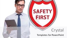  Presentation with safety first - Presentation theme consisting of safety-first-concept-with-businessman background and a white colored foreground