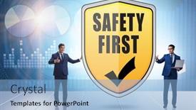  Presentation with safety first - Slides enhanced with safety-first-concept-with-businessman background and a light blue colored foreground