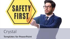 Presentation with safety first - Slides consisting of safety-first-concept-with-businessman background and a light blue colored foreground