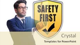  Presentation with safety first - Presentation featuring safety-first-concept-with-businessman background and a blonde colored foreground