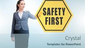  Presentation with safety first - Presentation theme consisting of safety-first-concept-with-businesswoman background and a light blue colored foreground