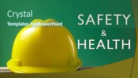  Presentation with safety first - Amazing PPT layouts having safety-first-concept-yellow-hard backdrop and a ocean colored foreground