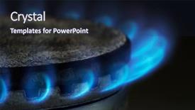  Presentation with blue gas flame - Presentation theme featuring safety food service - gas burning by a dark background and a navy blue colored foreground