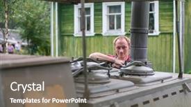  Presentation with food safety - PPT theme with safety food service - portrait of a man near background and a  colored foreground