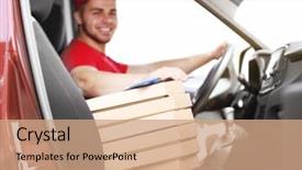  Presentation with pizza - Colorful slide set enhanced with safety food service - young handsome man delivering pizza backdrop and a  colored foreground