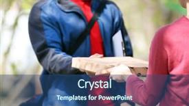  Presentation with pizza - Audience pleasing presentation theme consisting of safety food service - young man delivering pizza backdrop and a ocean colored foreground