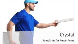  Presentation with giving to church - Colorful PPT layouts enhanced with safety food service - young man giving pizza isolated backdrop and a white colored foreground