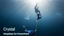  Presentation with play - Beautiful PPT theme featuring safety free - two freedivers play with bubbles backdrop and a navy blue colored foreground